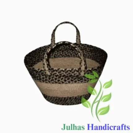 JUTE OVAL BAG BLACK & NATURAL MIXED WITHH HANDLE (JH)