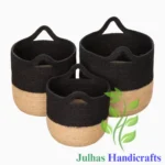JUTE ROPE ROUND U-SHAPE CYLINDER WITH HANDLE BLACK & NATURAL MANUFACTURER AND EXPORTER JULHAS HANDICRAFTS BANGLADESH