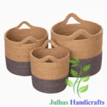 JUTE ROPE ROUND U-SHAPE CYLINDER WITH HANDLE GRAY & NATURAL Gray MANUFACTURER AND EXPORTER JULHAS HANDICRAFTS BANGLADESH