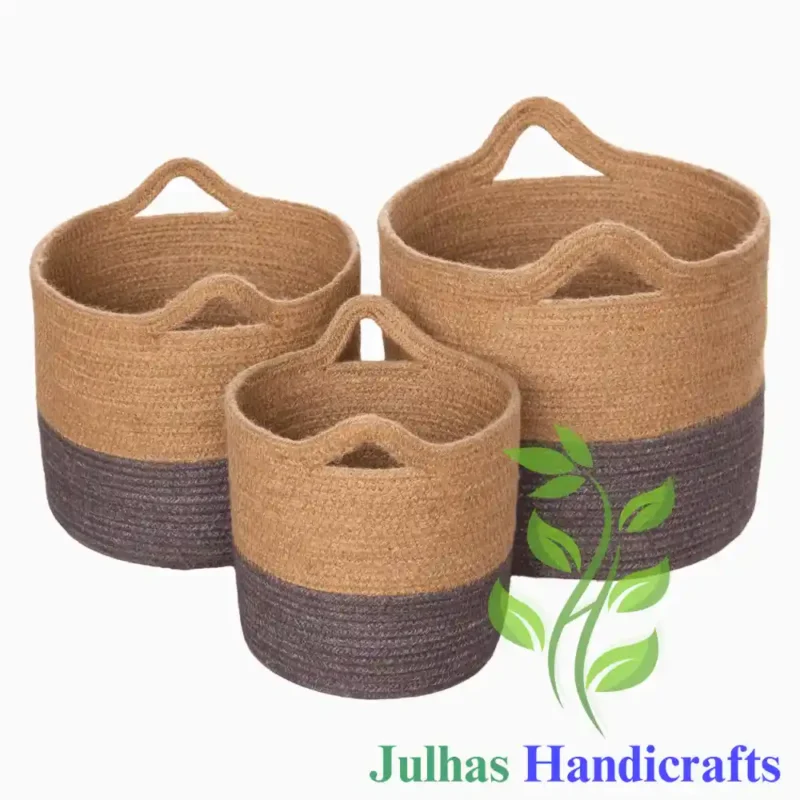 JUTE ROPE ROUND U-SHAPE CYLINDER WITH HANDLE GRAY & NATURAL Gray MANUFACTURER AND EXPORTER JULHAS HANDICRAFTS BANGLADESH