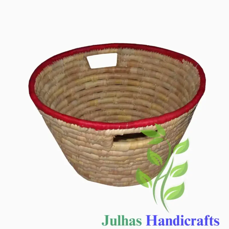 DATE LEAF BASKET WITH CUTOUT HANDLE MANUFACTURER AND EXPORTER JULHAS HANDICRAFTS BANGLADESH