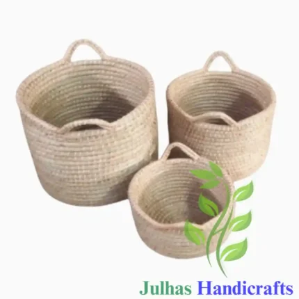 KANS GRASS and PLATIC Basket with Handle MANUFACTURER AND EXPORTER JULHAS HANDICRAFTS BANGLADESH