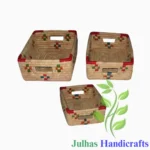 DATE LEAF RECTANGULAR BASKET WITH CUTOUT HANDLE MANUFACTURER AND EXPORTER JULHAS HANDICRAFTS BANGLADESH