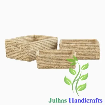 DATE LEAF RECTANGULAR BASKET WITH CUTOUT HANDLE MANUFACTURER AND EXPORTER JULHAS HANDICRAFTS BANGLADESH