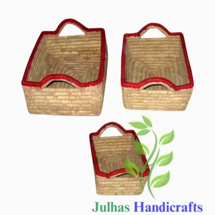 DATE LEAF RECTANGULAR BASKET WITH HANDLE  MANUFACTURER AND EXPORTER JULHAS HANDICRAFTS BANGLADESH