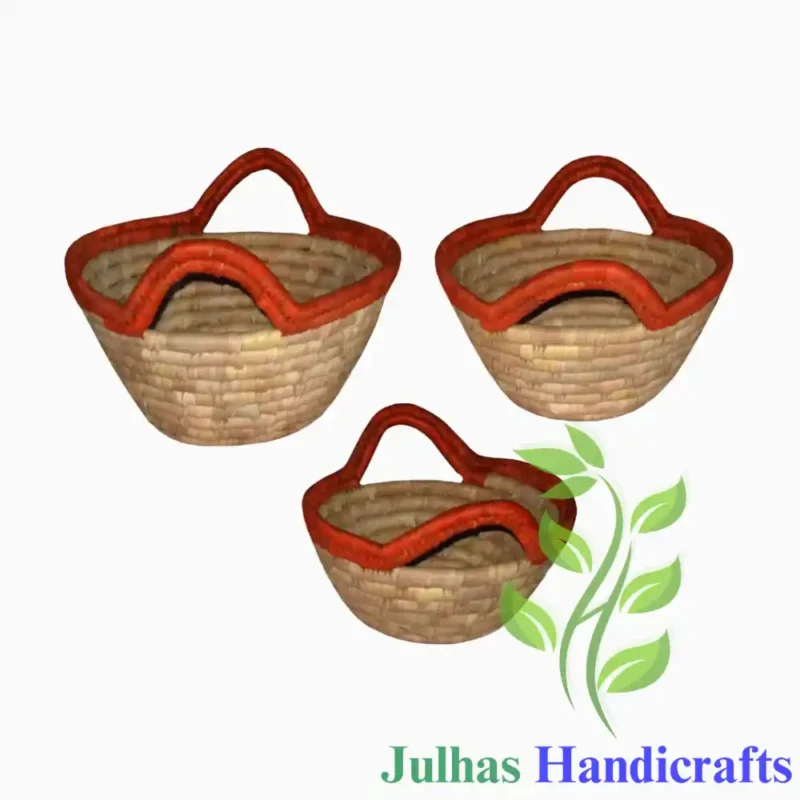 DATE LEAF ROUND BASKET WITH HANDLE MANUFACTURER AND EXPORTER JULHAS HANDICRAFTS BANGLADESH