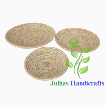 DATE LEAF ROUND PLATE MANUFACTURER AND EXPORTER JULHAS HANDICRAFTS BANGLADESH