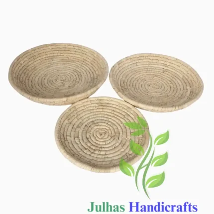 DATE LEAF ROUND PLATE MANUFACTURER AND EXPORTER JULHAS HANDICRAFTS BANGLADESH