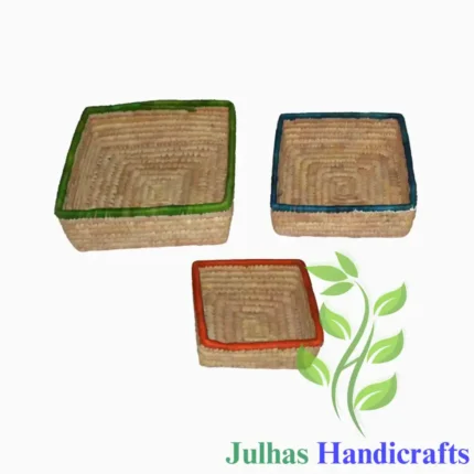 DATE LEAF SQUARE BASKET MANUFACTURER AND EXPORTER JULHAS HANDICRAFTS BANGLADESH