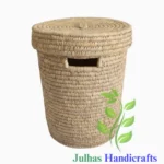 Date Leaf Round Laundry Basket With Lid & Handle MANUFACTURER AND EXPORTER JULHAS HANDICRAFTS BANGLADESH