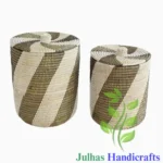KANS GRASS and PLATIC ROUND U-SHAPE LAUNDRY BASKET WITH LID MANUFACTURER AND EXPORTER JULHAS HANDICRAFTS BANGLADESH