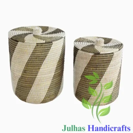 KANS GRASS and PLATIC ROUND U-SHAPE LAUNDRY BASKET WITH LID MANUFACTURER AND EXPORTER JULHAS HANDICRAFTS BANGLADESH