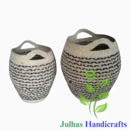 JUTE BRAIDED ROUND BASKET WITH HANDLE MANUFACTURER AND EXPORTER JULHAS HANDICRAFTS BANGLADESH