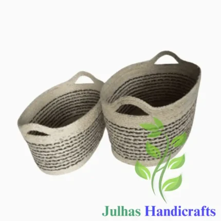 JUTE BREADED OVAL BASKET WITH HANDLE MANUFACTURER AND EXPORTER JULHAS HANDICRAFTS BANGLADESH