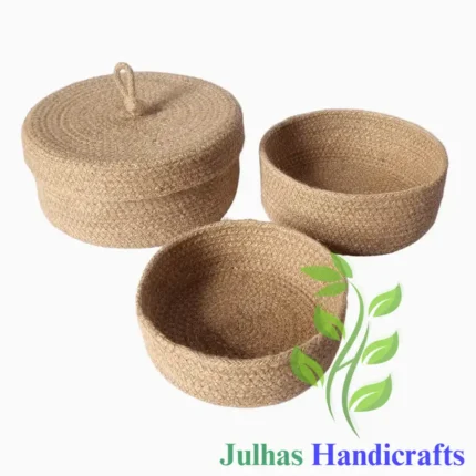 JUTE DRAWSTRING ROUND BASKET BIG 1 LID