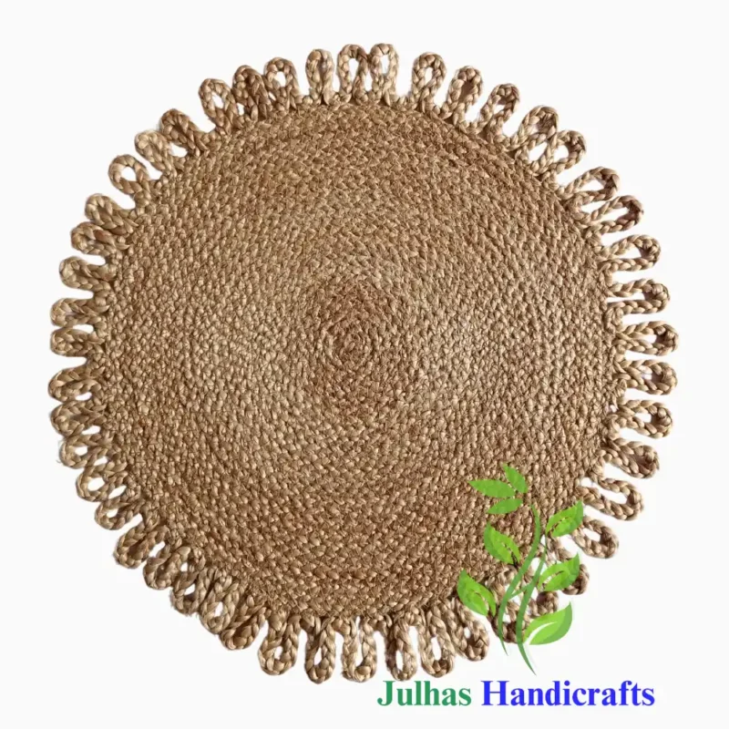 JUTE BRAIDED ROUND FRINGE MAT
