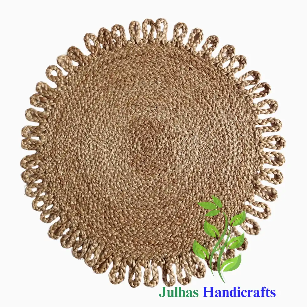 Jute BRAIDED Round Fringe Mat (1) JUTE BRAIDED ROUND FRINGE MAT - Image 1