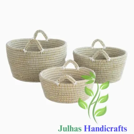 KANS GRASS and PLATIC BIG ROUND CONICALE BASKET WITH HANDLE_ MANUFACTURER AND EXPORTER JULHAS HANDICRAFTS BANGLADESH