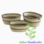 KANS GRASS and PLATIC OVAL BIG SHOPPING BASKET WITH CUTTING HANDLE MANUFACTURER AND EXPORTER JULHAS HANDICRAFTS BANGLADESH