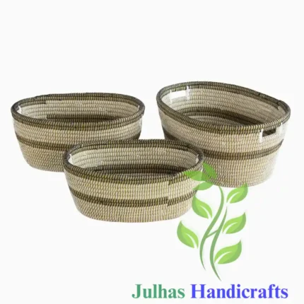 KANS GRASS and PLATIC OVAL BIG SHOPPING BASKET WITH CUTTING HANDLE MANUFACTURER AND EXPORTER JULHAS HANDICRAFTS BANGLADESH