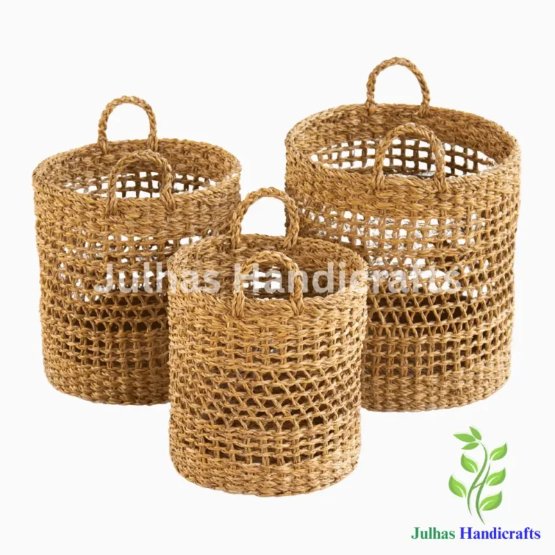 SEA GRASS NET DESIGN ROUND CYLINDER WITH HANDLE