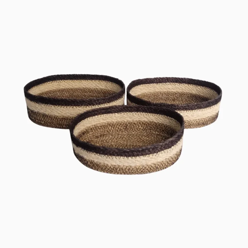 OVAL BASKET NATURAL, WHITE & BLACK STRIPE MANUFACTURER AND EXPORTER JULHAS HANDICRAFTS BANGLADESH