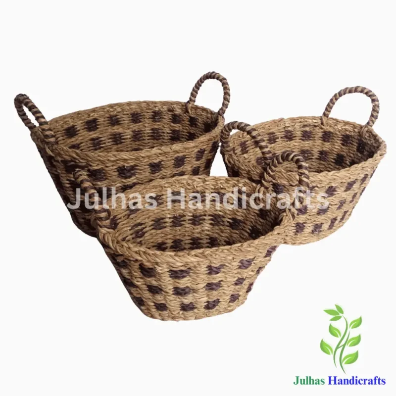 SEA GRASS OVAL BASKET WITH HANDLE