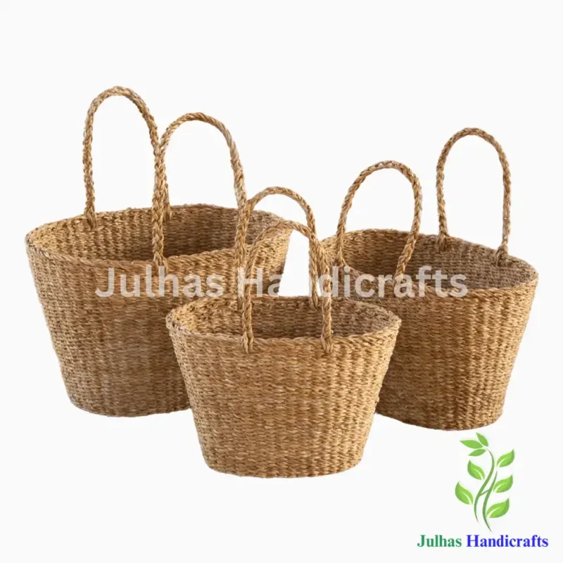 SEA GRASS OVAL SHOPPING BAG WITH HANDLE