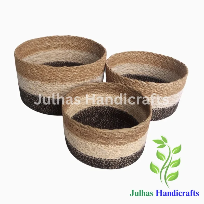 SEA GRASS & JUTE ROUND BASKET