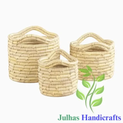 DATE LEAF ROUND BASKET WITH HANDLE MANUFACTURER AND EXPORTER JULHAS HANDICRAFTS BANGLADESH