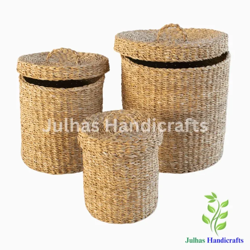 SEA GRASS ROUND BASKET WITH LID