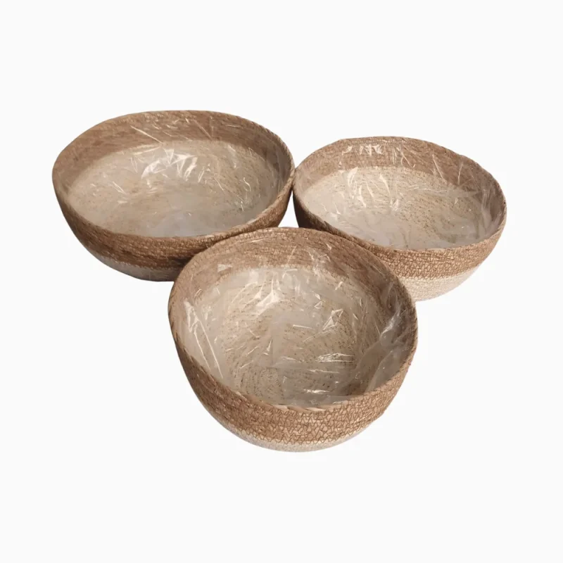 ROUND BASKET WITH PLASTIC LINING MANUFACTURER AND EXPORTER JULHAS HANDICRAFTS BANGLADESH