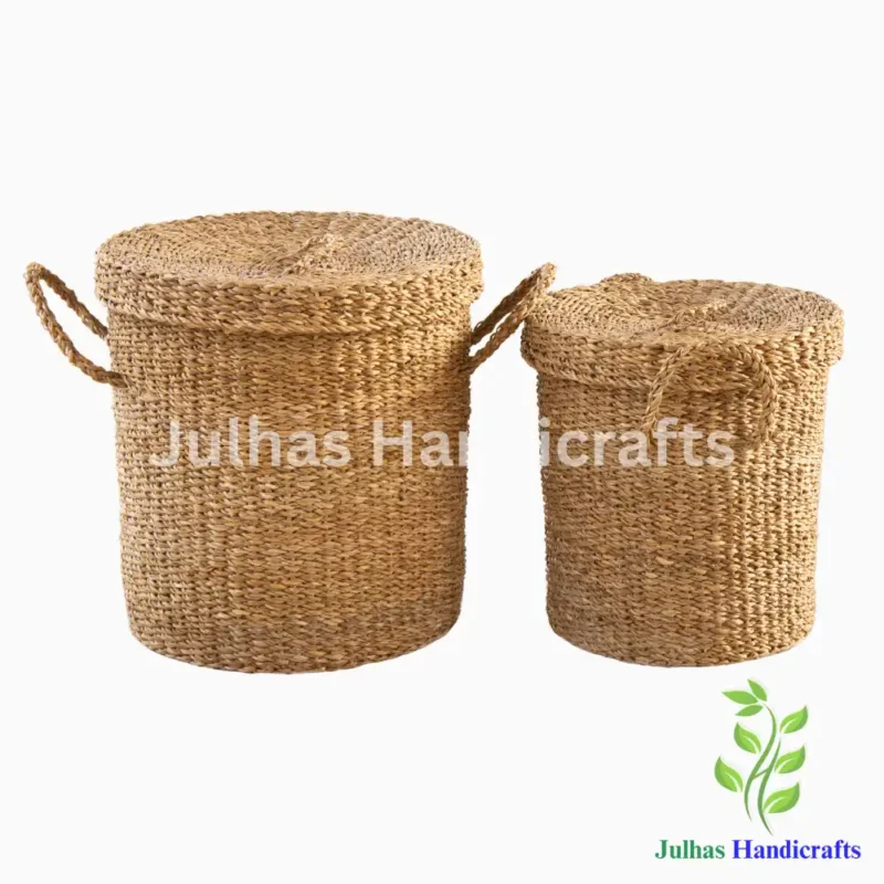 SEA GRASS ROUND LUNDRY BASKET WITH HANDLE