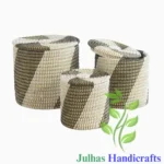 KANS GRASS and PLATIC ROUND TIFFIN BASKET WITH LID MANUFACTURER AND EXPORTER JULHAS HANDICRAFTS BANGLADESH