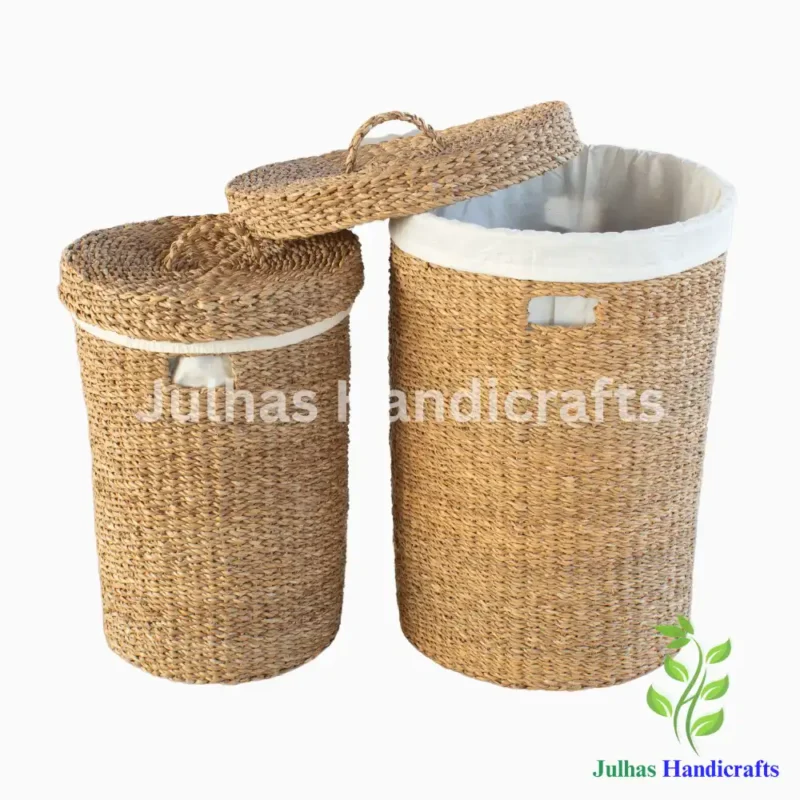 SEA GRASS ROUND LUNDRY BASKET WITH COTTON LINING