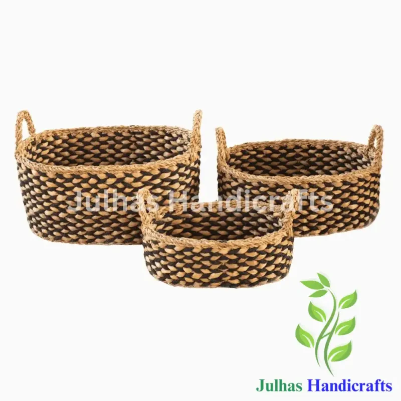 SEA GRASS & JUTE OVAL BASKET WITH HANDLE
