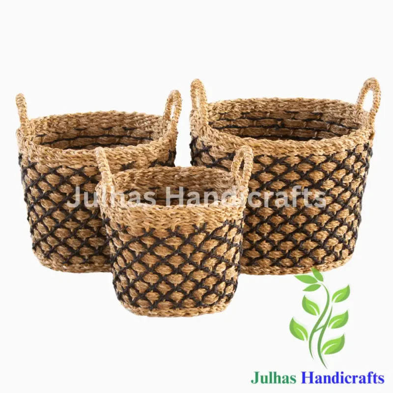 SEA GRASS & JUTE OVAL LOG BASKET WITH HANDLE
