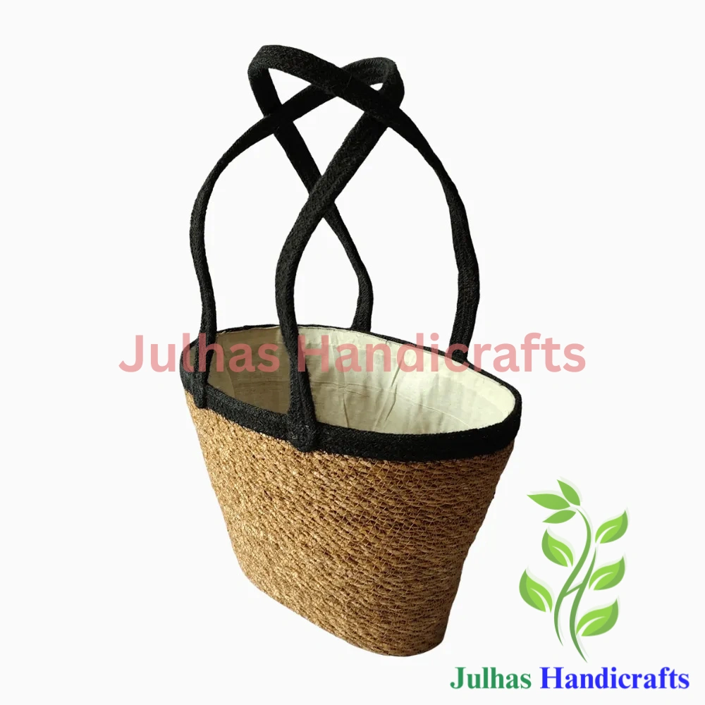 SEA GRASS & JUTE OVAL SHOPPING BAG WITH HANDLE & CLOTHE LINING JH OVAL SHOPPING BAG - Image 1