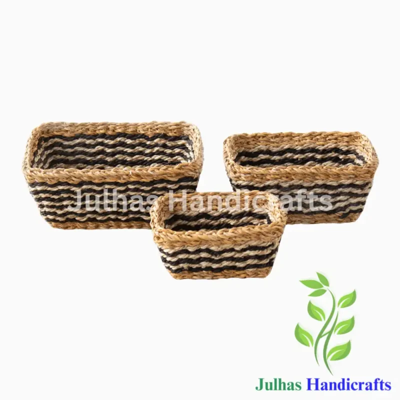 SEA GRASS & JUTE RECTANGULAR BASKET