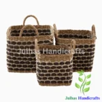 SEA GRASS & JUTE SQUARE LOG BASKET WITH HANDLE