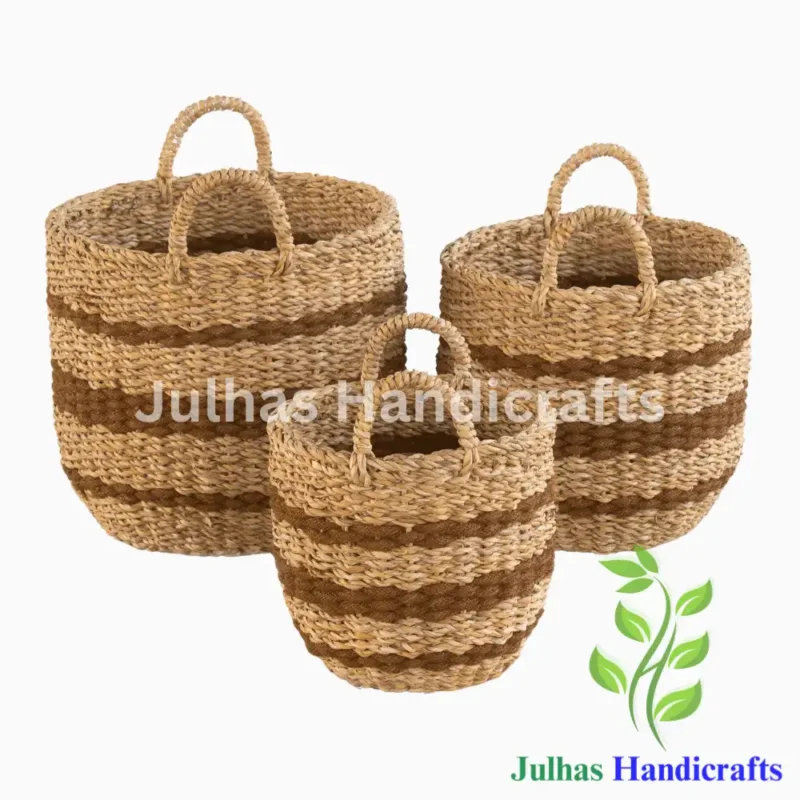SEA GRASS & JUTE U-SHAPE BASKET WITH HANDLE
