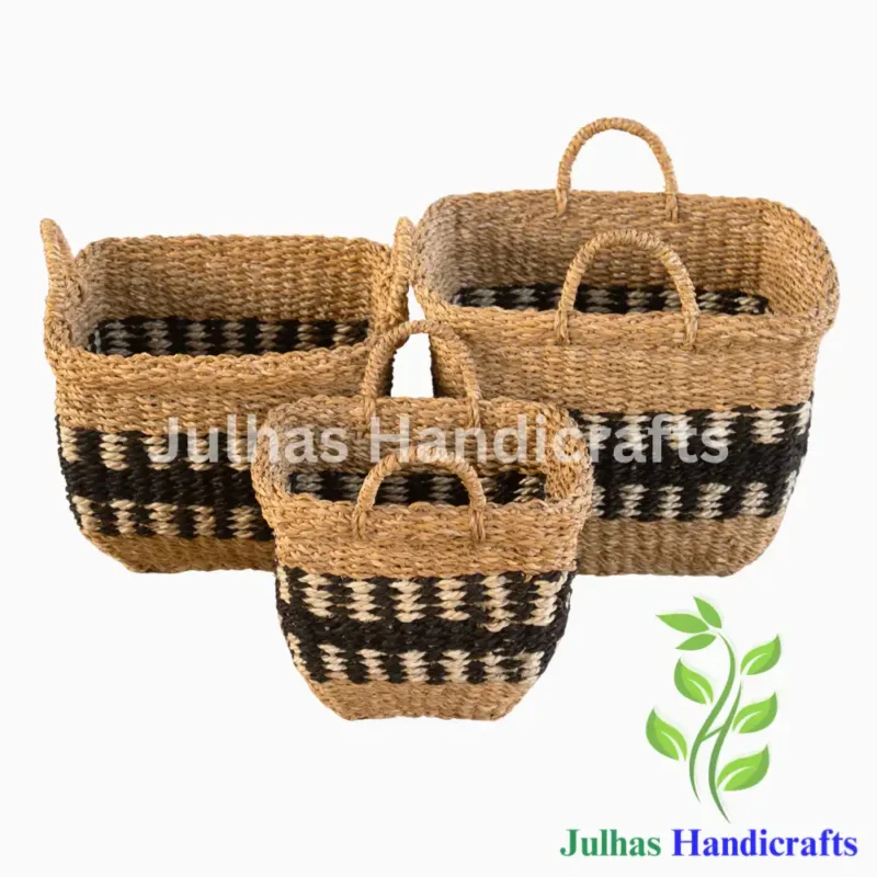 SEA GRASS & JUTE U-SHAPE SQUARE BUCKET WITH HANDLE