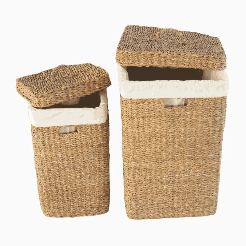 SEA GRASS SQUARE HAMPER WITH COTTON LINING MANUFACTURER AND EXPORTER JULHAS HANDICRAFTS BANGLADESH