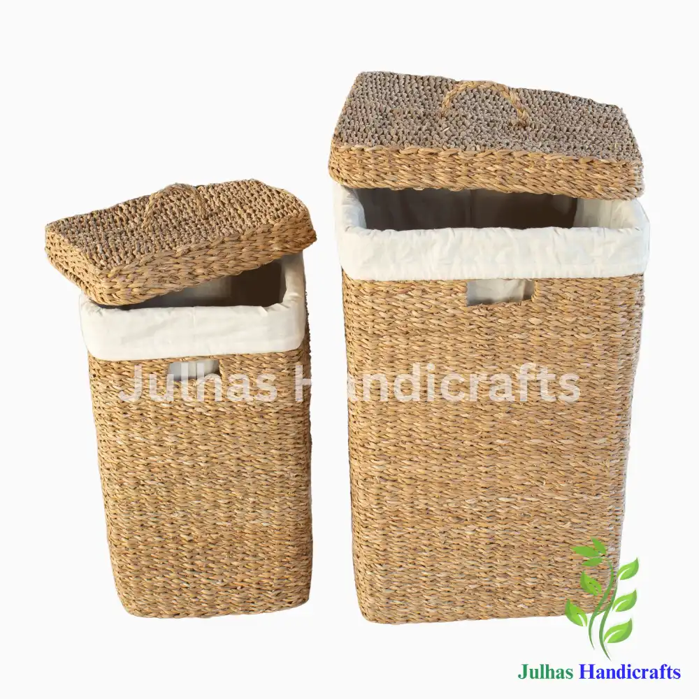 SEA GRASS SQUARE HAMPER WITH COTTON LINING JH SEA GRASS SQUARE HAMPER WITH COTTON LINING - Image 1