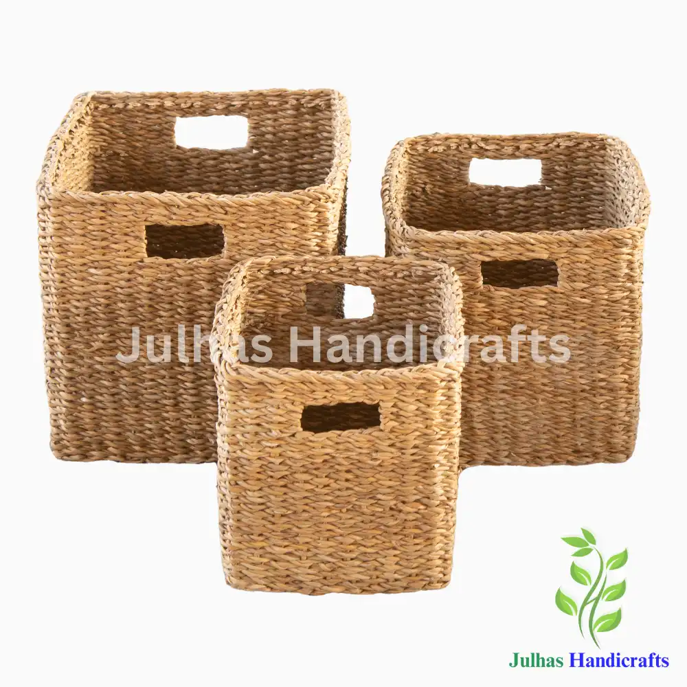 SQUARE BASKET WITH HANDLE JH SEA GRASS SQUARE BASKET WITH HANDLE - Image 1