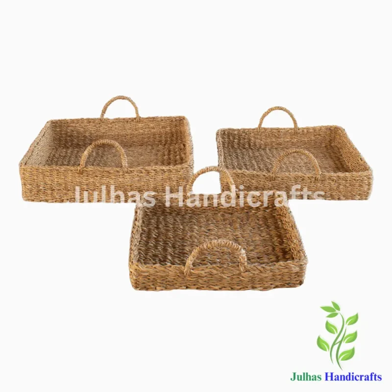 SEA GRASS SQUARE BASKET WITH HANDLE