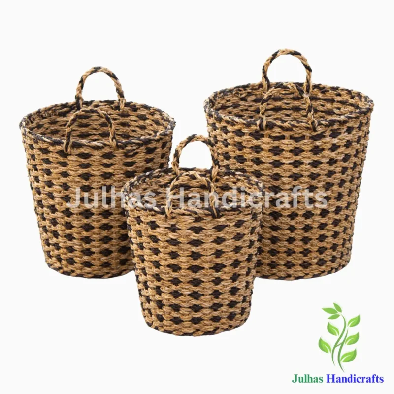 SEA GRASS WEAVING DESIGN ROUND BALTI WITH HANDLE