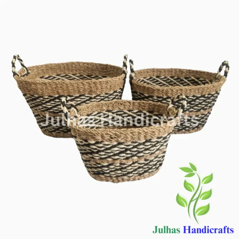WEAVING DESIGN OVAL BASKET WITH HANDLE